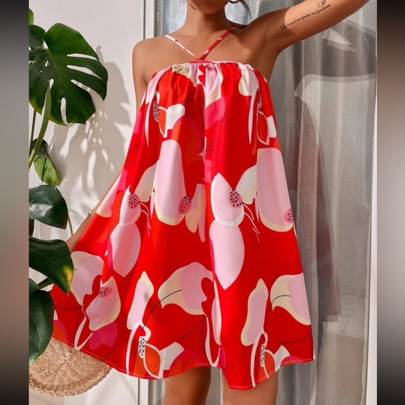 Boho Abstract Print Halter Dress Hot Pink - Picture 15 of 16